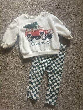 Unisex Toddler Ford Cream Sweatshirt with Red Bronco & Green Check Leggings